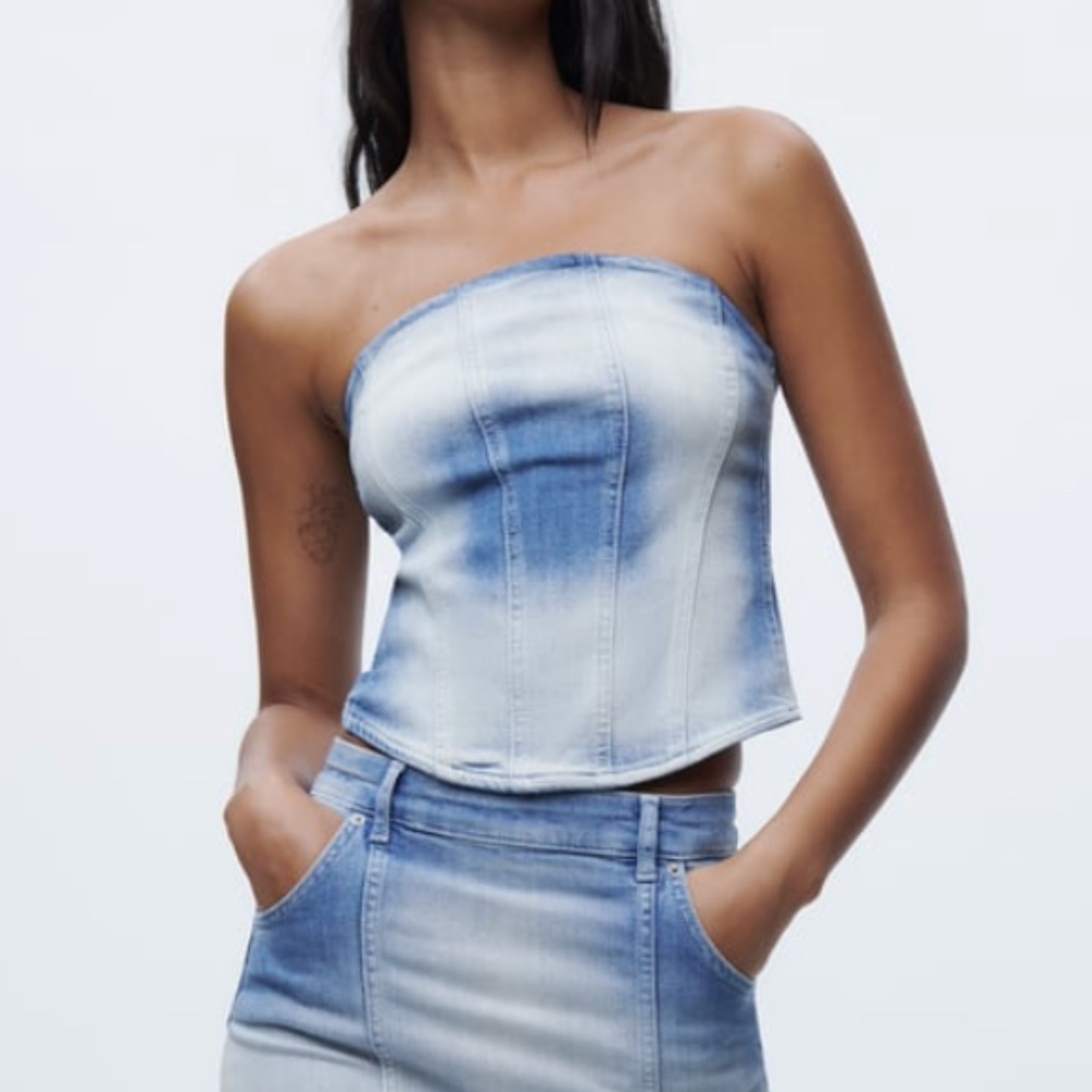 ZARA DENIM STRAPLESS BUSTIER NWT